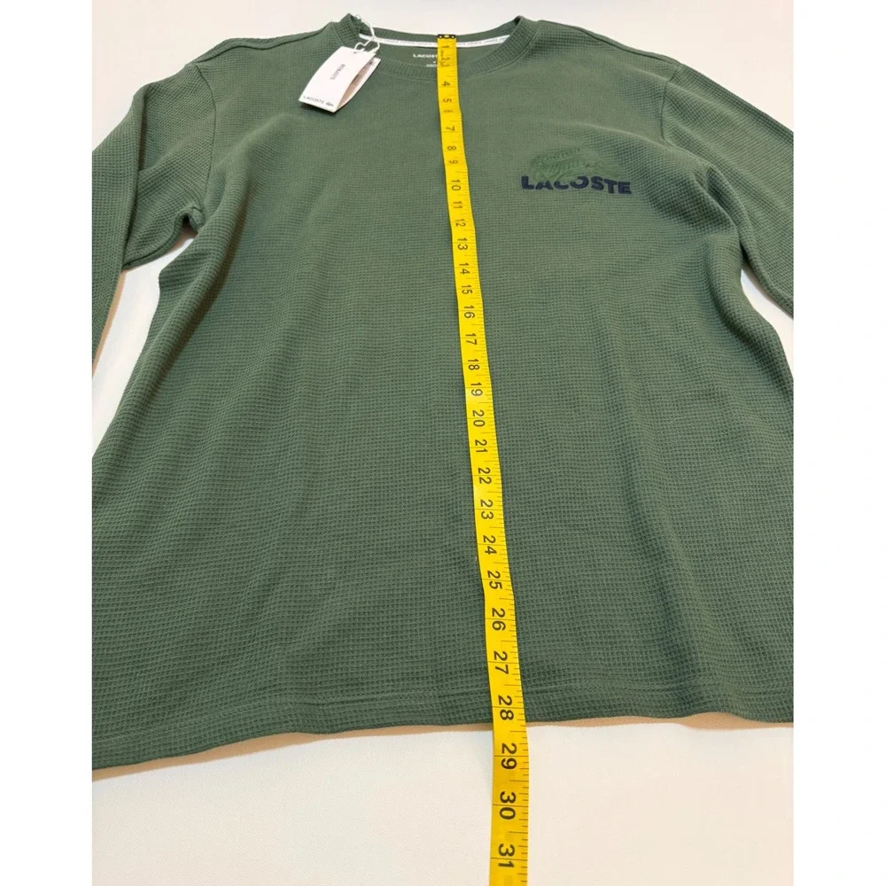 Lacoste Mens Waffle Knit Sleepwear Top Long Sleeve Green Crewneck Size M NWT